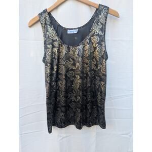 Cherry Hill Womens Vintage Metallic Floral Paisley Tank Top S Gold Translucent